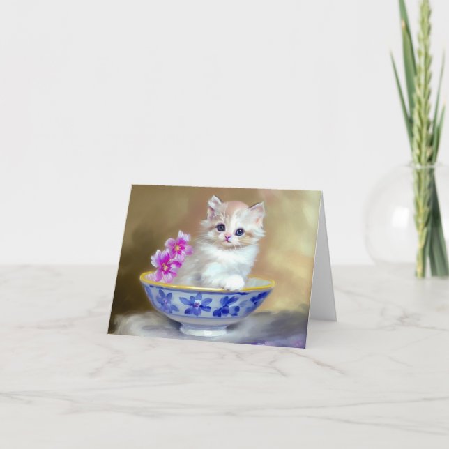 Vintage White Kitten Illustration Invitation (Front)