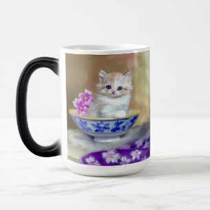 Vintage White Kitten Illustration Magic Mug