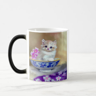 Vintage White Kitten Illustration Magic Mug