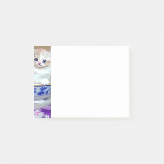Vintage White Kitten Illustration Post-it Notes (Front)