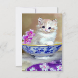 Vintage White Kitten Illustration RSVP Card