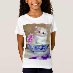 Vintage White Kitten Illustration T-Shirt