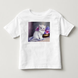 Vintage White Kitten with Pink and Purple Flowers Toddler T-Shirt