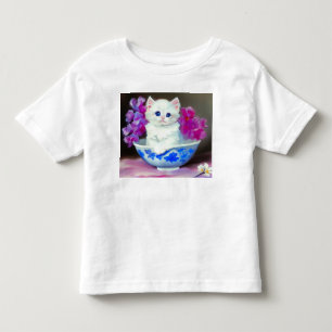 Vintage White Kitten with Pink Flowers  Toddler T-Shirt