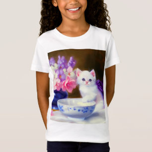 Vintage White Kitten with Purple Ribbon T-Shirt