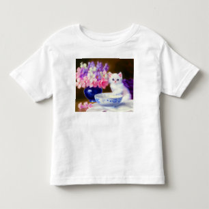 Vintage White Kitten with Purple Ribbon Toddler T-Shirt