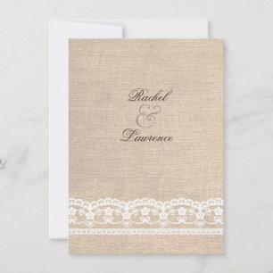 Vintage White Lace & Burlap Wedding Invitation