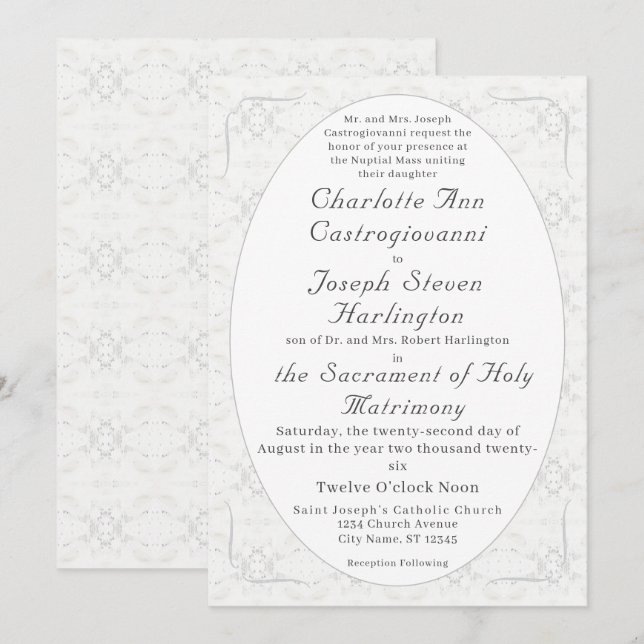 Vintage White Lace Catholic Wedding Invitation (Front/Back)