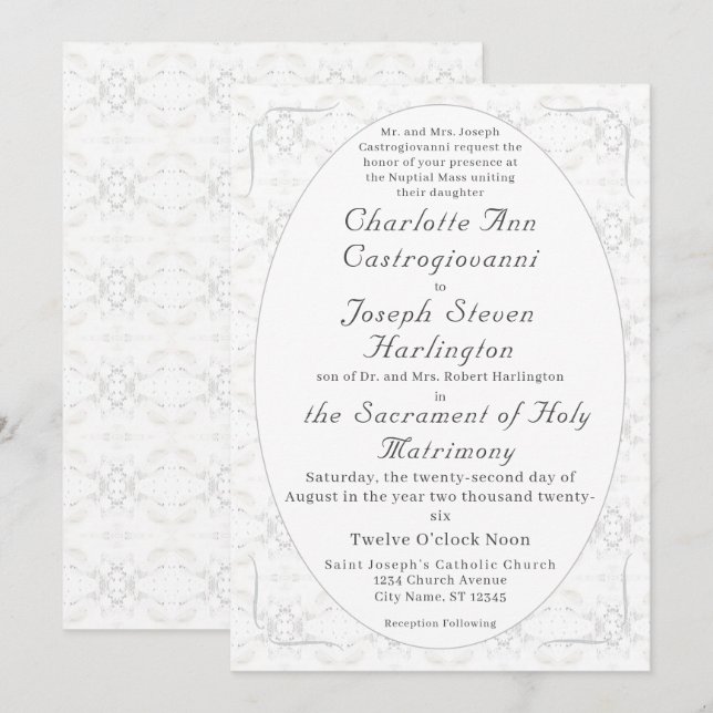 Vintage White Lace Catholic Wedding Invitation (Front/Back)