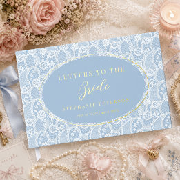 Vintage White Lace Dusty Blue Letters to The Bride Guest Book