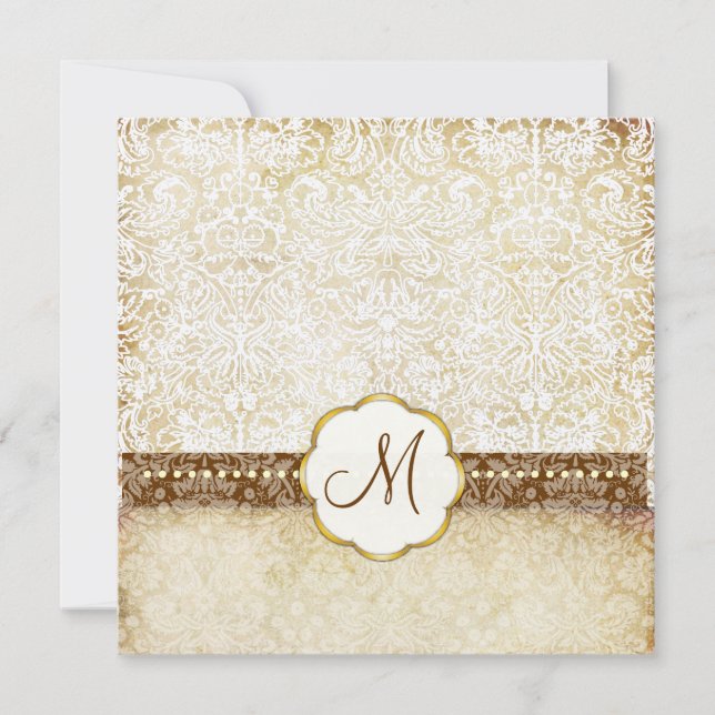 VINTAGE WHITE LACE MONOGRAM WEDDING INVITATIONS (Front)