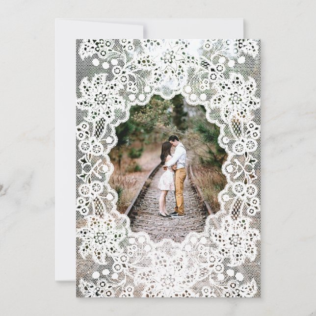 Vintage White Lace Photo Wedding Invitations (Front)