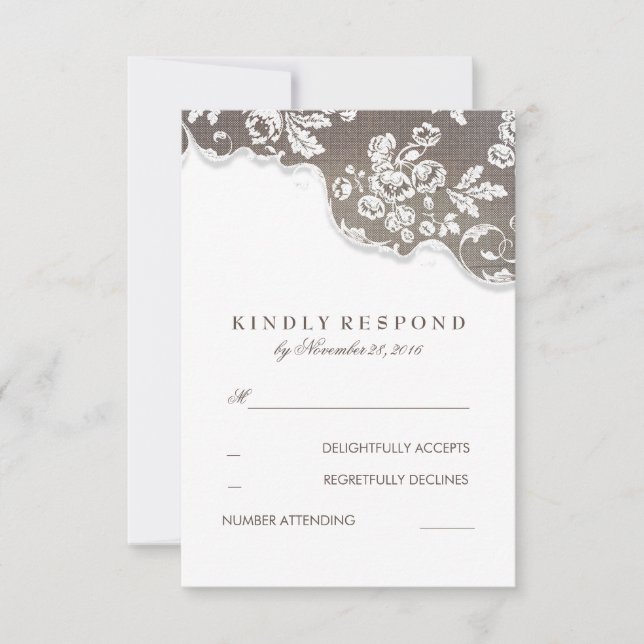 Vintage White Lace Rustic Wedding RSVP (Front)