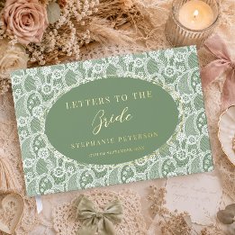 Vintage White Lace Sage Green Letters to The Bride Guest Book