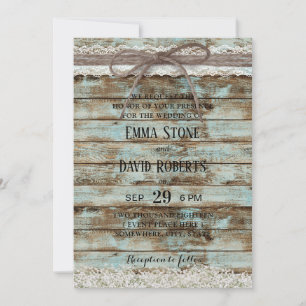 Vintage White Lace & Twine Rustic Barn Wedding Invitation