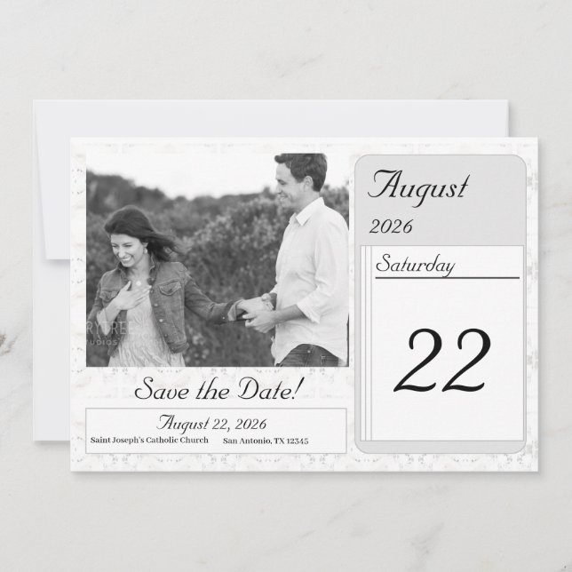 Vintage White Lace Wedding Save The Date (Front)