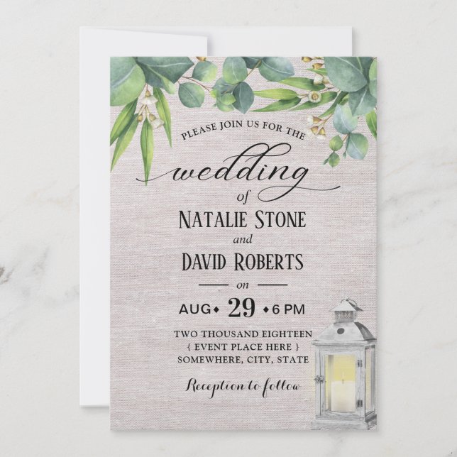 Vintage White Lantern Elegant Foliage Wedding Invitation (Front)
