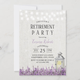 Vintage White Lantern Lavender Floral Retirement Invitation