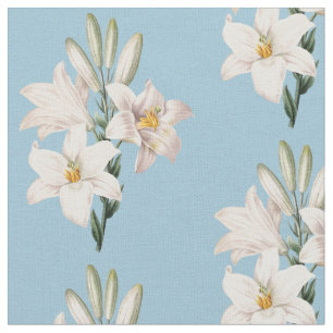 Vintage White Lilies Floral Fabric