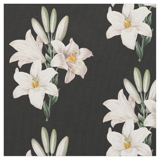 Vintage White Lilies Floral Fabric (Close Up)