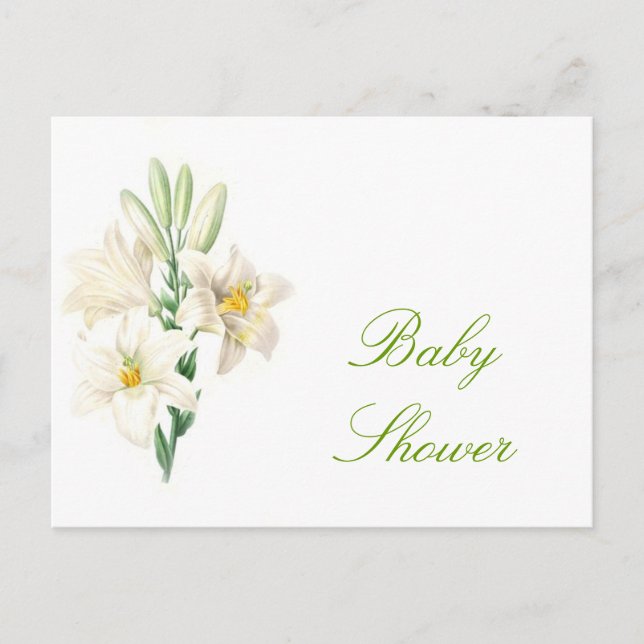 Vintage white lily flowers baby shower postcards (Front)