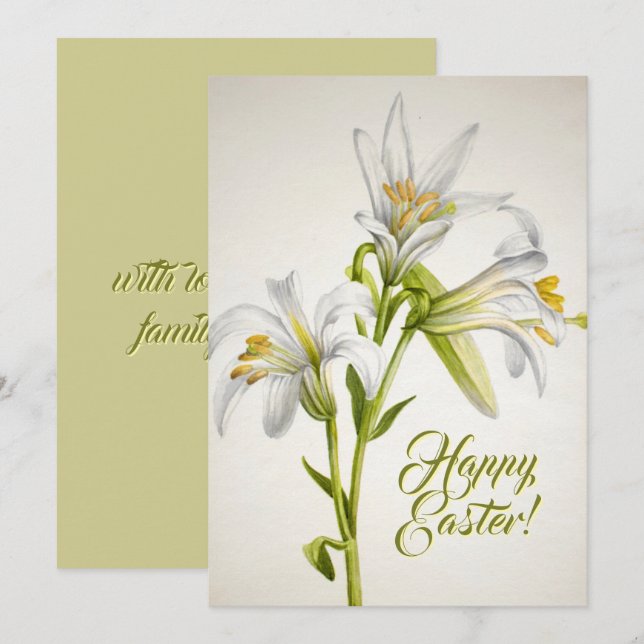 Vintage White Lily Flowers Happy Easter Card  (Front/Back)