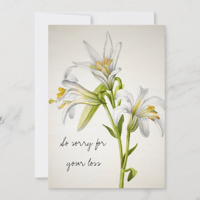 Vintage White Lily Flowers Sympathy Card  (Front)