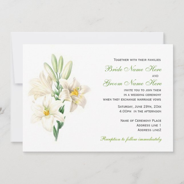 Vintage white lily flowers wedding invitations. invitation (Front)