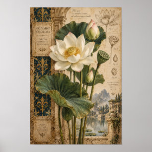 Vintage White Lotus Botanical Wall Art