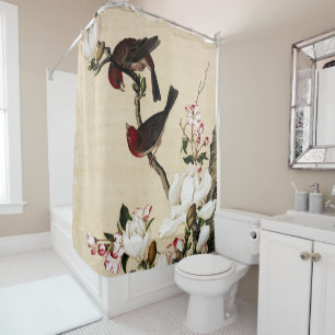 Vintage White Magnolia and Birds Art Print Shower Curtain