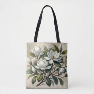 Vintage White Magnolia Botanical Tote Bag