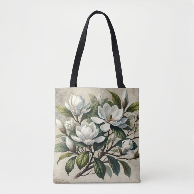Vintage White Magnolia Botanical  Tote Bag (Front)