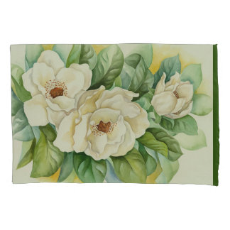 Vintage White Magnolia Floral Watercolor Painting Pillowcase