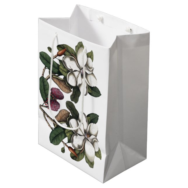 Vintage White Magnolia Flower Blossoms Gift Bag (Front Angled)