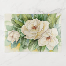 Vintage White Magnolia Flowers Watercolor Floral