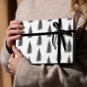 Vintage white minimalistic spruce merry christmas wrapping paper