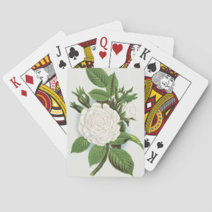 Vintage White Moss Rose Cottagecore Botanical Art Playing Cards
