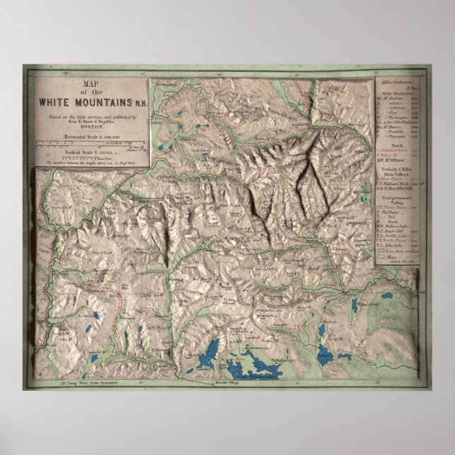 Vintage White Mountains Physical Map (1872) Poster (Front)