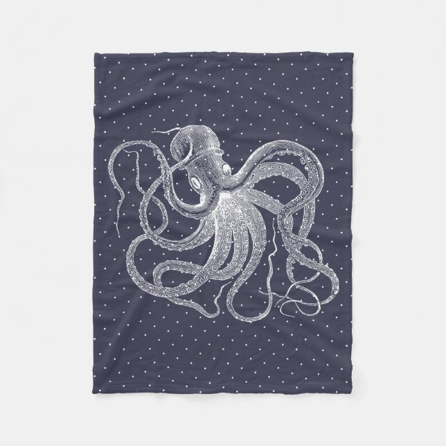 Vintage White Octopus & Dots Pattern Fleece Blanket (Front)