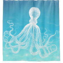 Vintage White Octopus in the Deep Sea Ocean