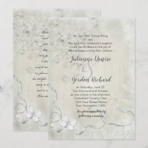 Vintage White on White Floral Butterfly Wedding Invitation