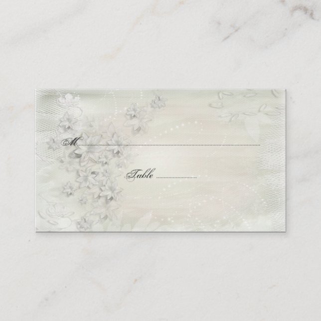 Vintage White on White Floral  Place Cards (Front)