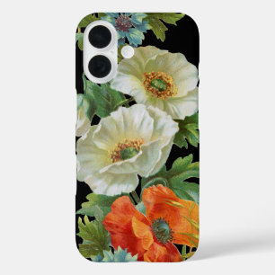 Vintage White Orange Poppies Floral Art iPhone 16 Case