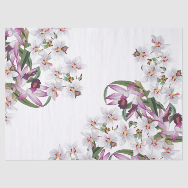 Vintage White  Orchid Flowers Tissue Paper (Front)