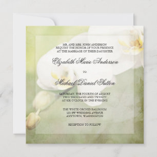 Vintage White Orchid Wedding Invitations
