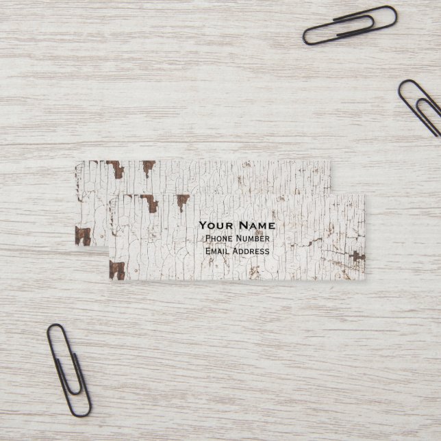 Vintage White Painted Wood Mini Business Card (Front/Back In Situ)