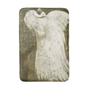 Vintage white peacock illustration bath mat