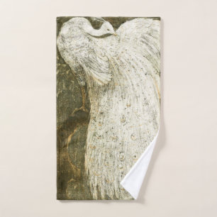 Vintage white peacock illustration bath towel set