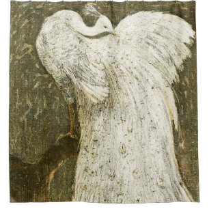Vintage white peacock illustration shower curtain