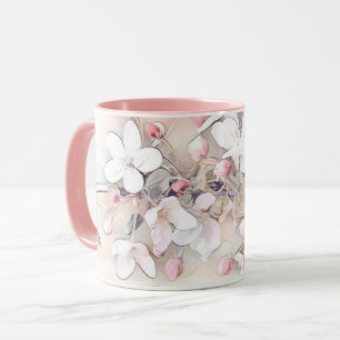 Vintage white pink cherry blossom drawing minimal  mug